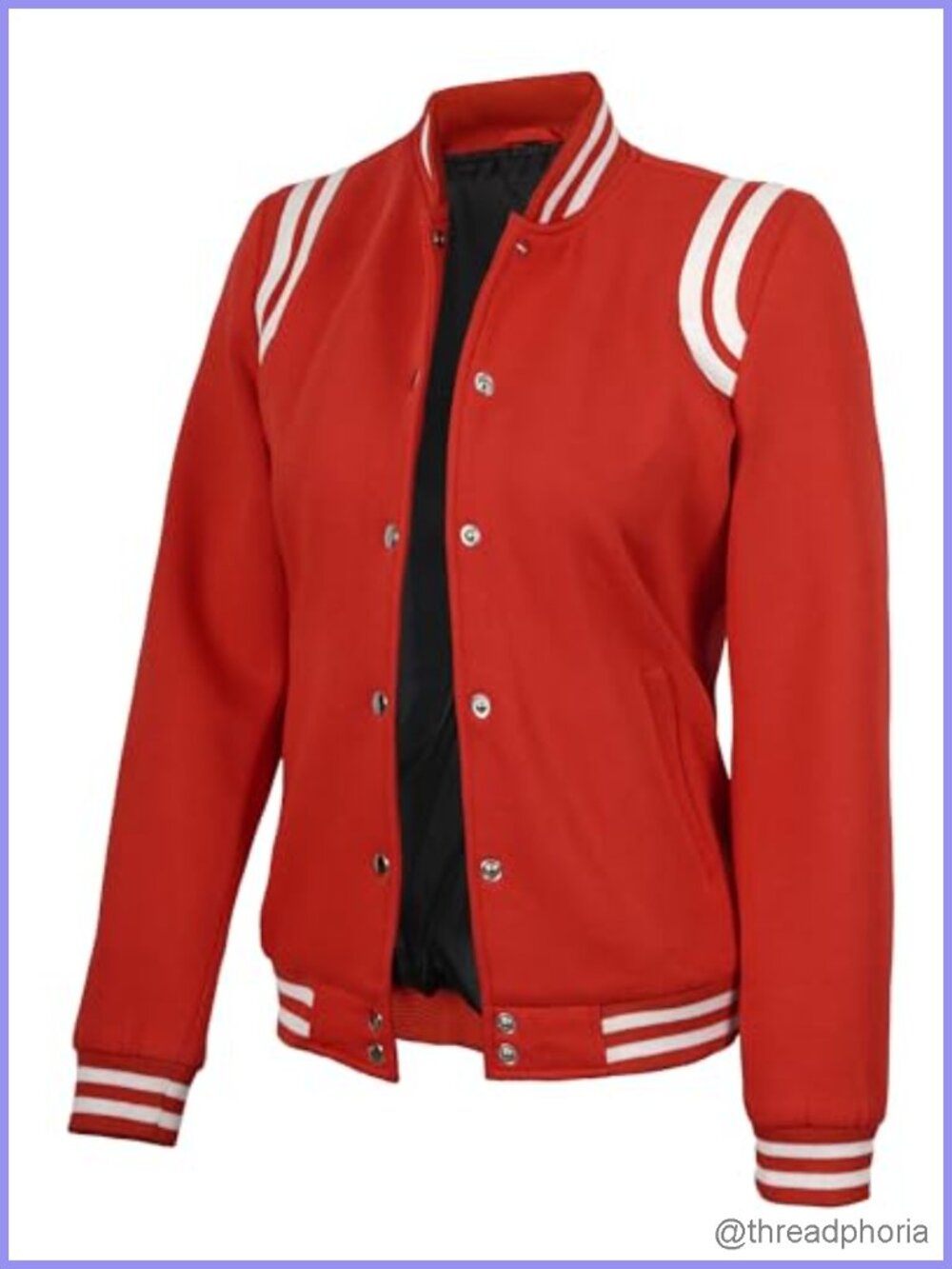 Women's Fleece Varsity Bomber Jacket Button Closure Letterman